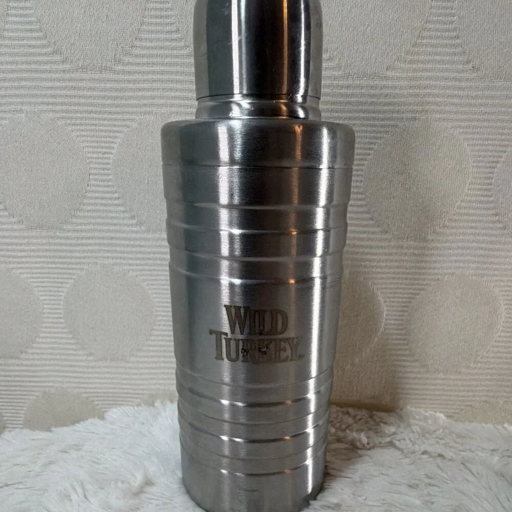 Wild Turkey Bourbon Stainless Steel Mini Cocktail Shaker Strainer Lid 7”